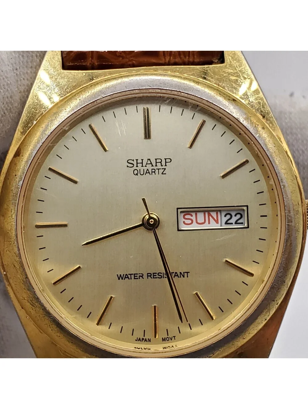 Vintage Sharp Quartz Watch 34mm Day/Date Dial Gold Tone New Battery